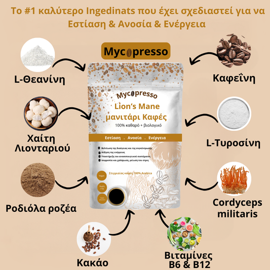 Mycopresso™ - Lion's Mane μανιτάρι Καφές (300g) Εστίαση | Ανοσία | Ενέργεια
